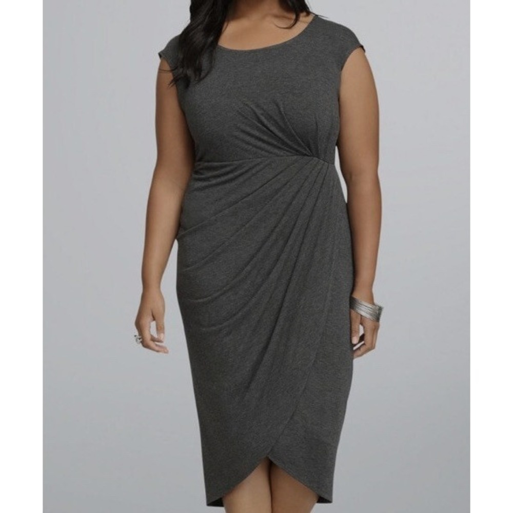 Torrid Dress Womens Size 3 Gray Sleeveless Stretch Shirred Tulip Midi Dress